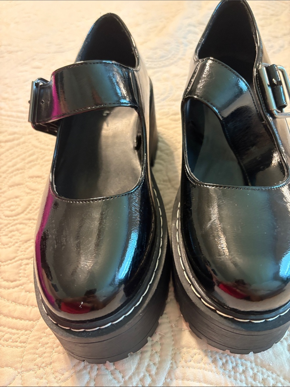 Soda Black Patent Platform Mary Jane Mules - Picture 2 of 4